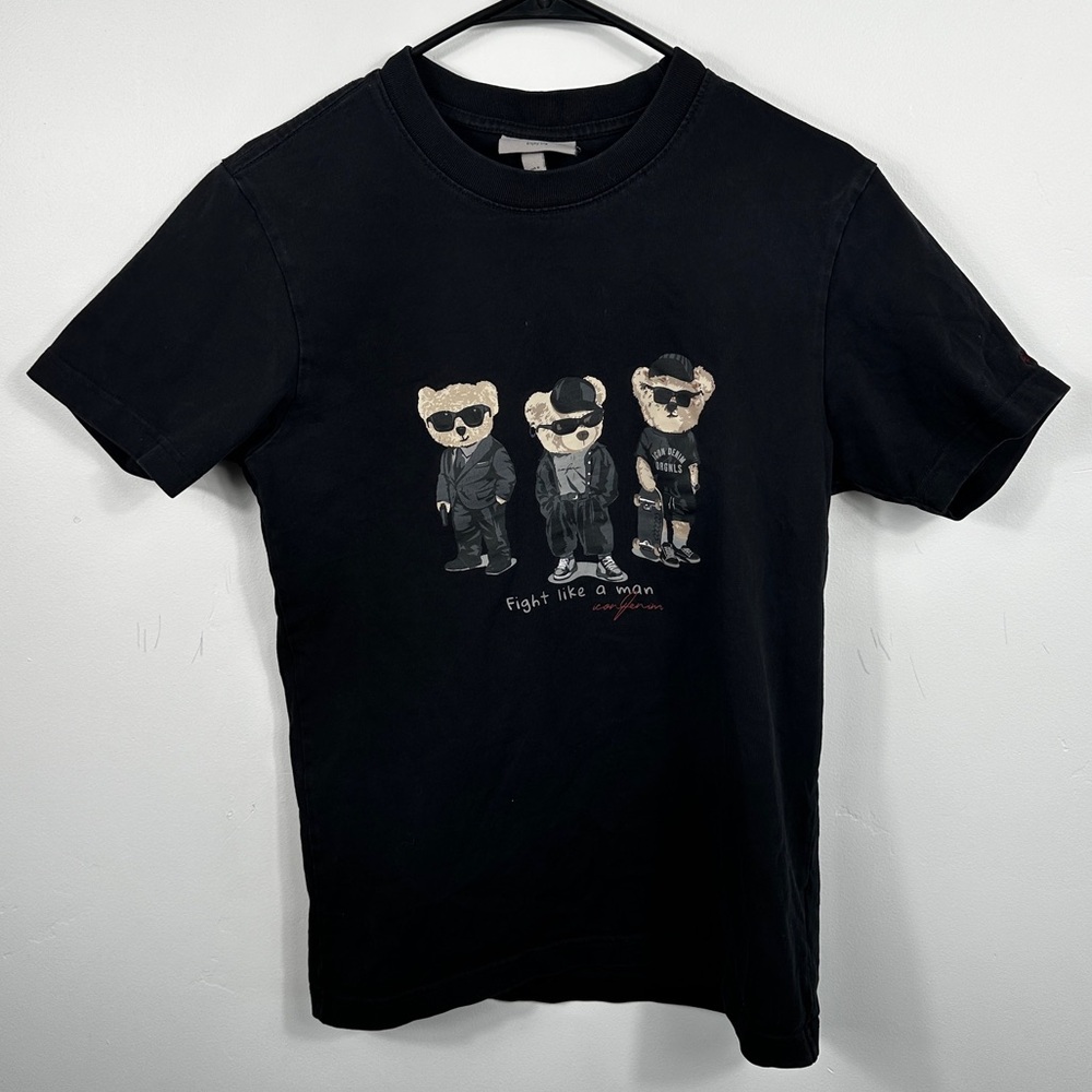 Icon Denim Men’s Graphic T Shirt Black Teddy Bear Streetwear Tee Size Small